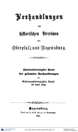 Verhandlungen des Historischen Vereins für Oberpfalz und Regensburg