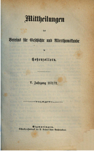 Mitteilungen des Vereins für Geschichte und Altertumskunde in Hohenzollern