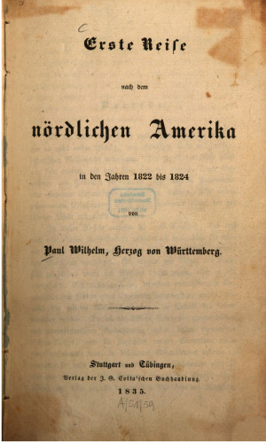 Erste Reise nach dem nördlichen Amerika in den Jahren 1822 bis 1824