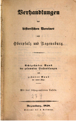 Verhandlungen des Historischen Vereins für Oberpfalz und Regensburg