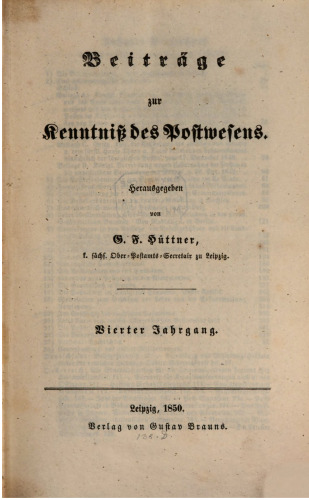 Beiträge zur Kenntniss des Postwesens