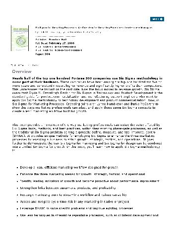 Six Sigma For Marketing Processes