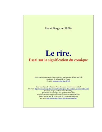 Le rire. Essai sur la signification du comique