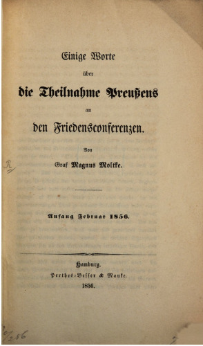 Einige Worte über die Teilnahme Preußens an den Friedenskonferenzen