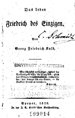 Das Leben Friedrichs des Einzigen