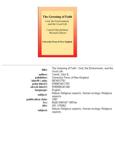 The Greening of Faith: God, the Environment, and the Good Life