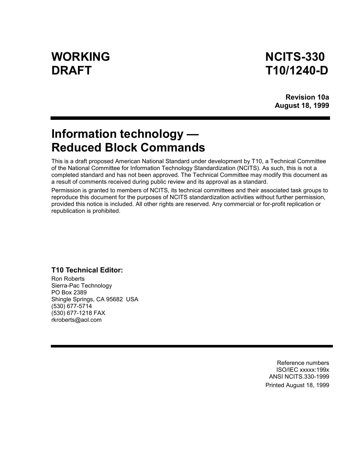 SCSI - Reduced Block Commands (RBC r10a)