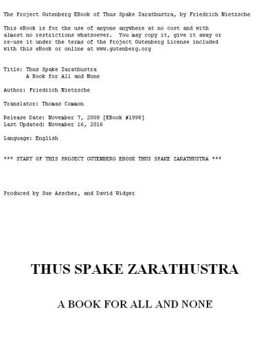 Thus Spake Zarathustra: A Book for All and None