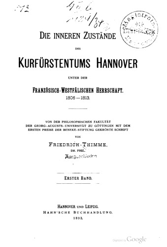 Die inneren Zustände des Kurfürstentums Hannover unter der französisch-westfälischen Herrschaft 1806-1813