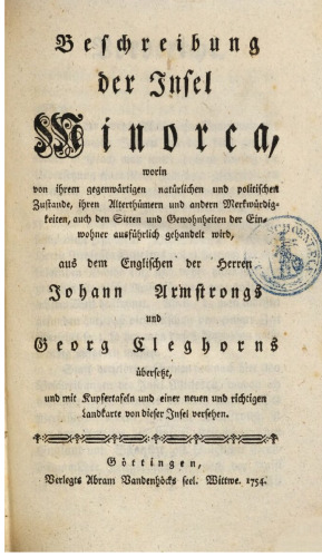 Beschreibung der Insel Minorca