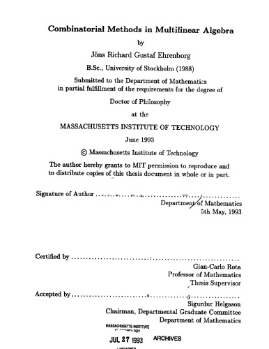 Combinatorial methods in multilinear algebra [PhD thesis]