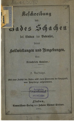 Beschreibung des Bades Schachen bei Lindau im Bodensee, seiner Heilwirkungen und Umgebungen
