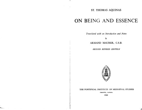 St. Thomas Aquinas. On Being and Essence