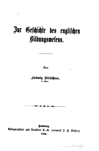 Zur Gschichte des englischen Bildungswesens