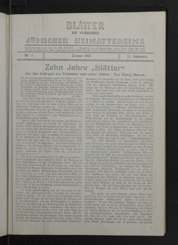 Blätter des Verbandes jüdischer Heimatverein (vormals Posener Heimatblätter)