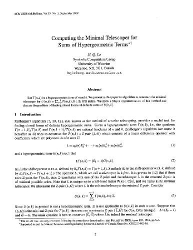 Computing the minimal telescoper for sums of hypergeometric terms
