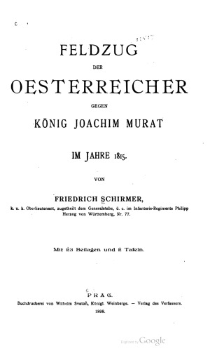 Feldzug der Österreicher gegen König Joachim Murat im Jahre 1815