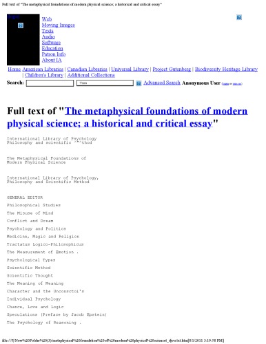 The metaphysical foundations of modern physical science; a historical and critical essay