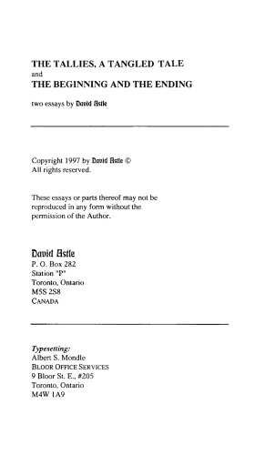 Two Essays -- The Tallies / The Beginning and the Ending