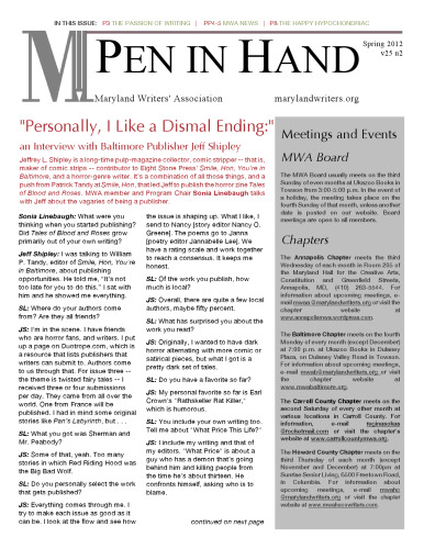 Pen in Hand (Maryland Writers' Association Newsletter)