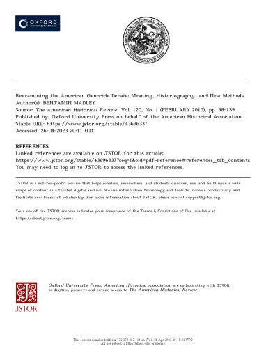 Reexamining the American Genocide Debate: Meaning, Historiography, and New Methods