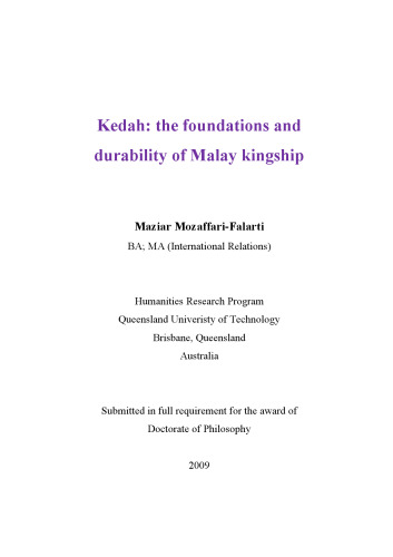 Kedah: the foundations and durability of Malay kingship