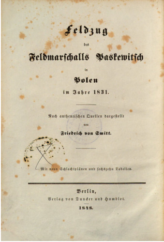 Feldzug des Feldmarschalls Paskewitsch in Polen im Jahre 1831
