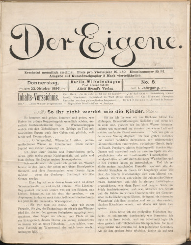 Der Eigene: No. 8, am 22. Oktober 1896