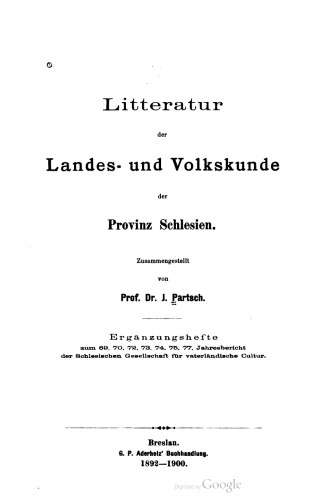 Literatur der Landes- und Volkskunde der Provinz Schlesien