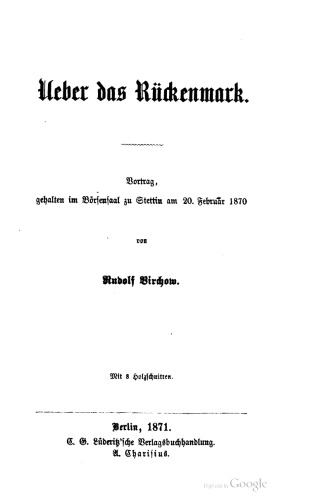 Ueber das Rückenmark. Vortrag, gehalten im Börsensaal zu Stettin am 20. Februar 1870