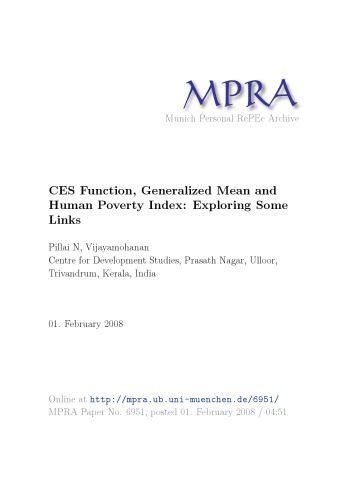 CES Function Generalized mean and Human Poverty Index