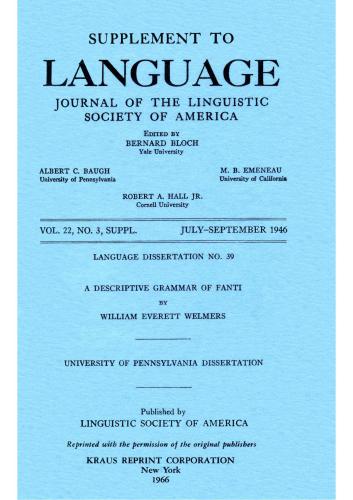 A Descriptive Grammar of Fanti
