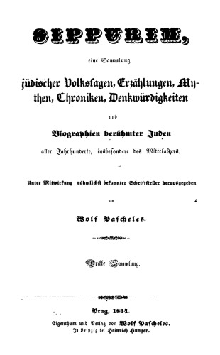 Sippurim : Eine Sammlung jüdischer Volkssagen, Erzählungen, Mythen, Chroniken, Denkwürdigkeiten und Biographien berühmter Juden aller Jahrhunderte, insbesondere des Mittelalters : Dritte Sammlung