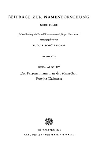 Die Personennamen in der römischen Provinz Dalmatia