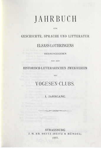 Jahrbuch für Geschichte, Sprache und Literatur Elsass-Lothringens