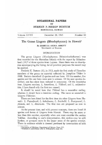 The genus Liagora (Rhodophyceae) in Hawaii
