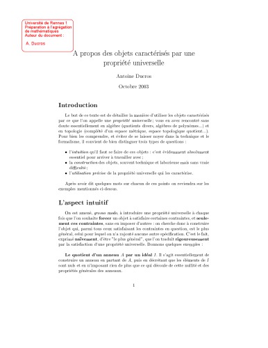 A propos des objets caractérisés par une propriété universelle [expository notes]