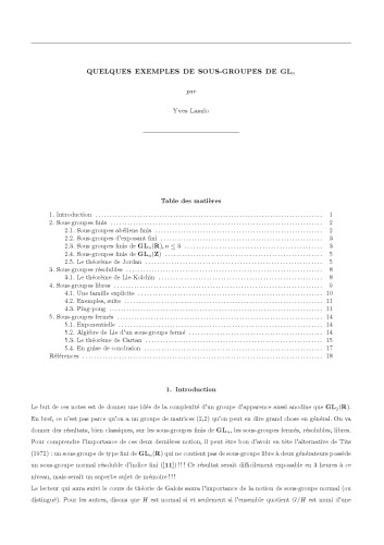Quelques exemples de sous-groupes de GLn