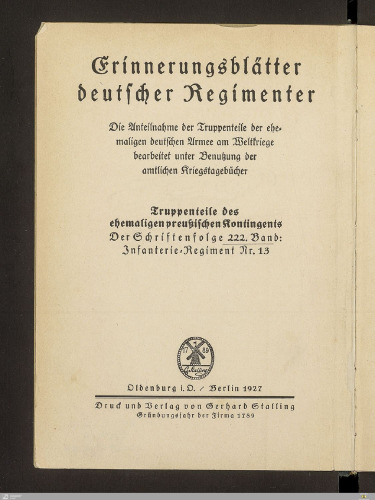 Infanterie-Regiment Herwarth von Bittenfeld (1. Westfälisches) Nr. 13 im Weltkriege 1914 - 1918
