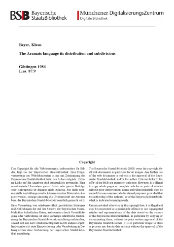 The Aramaic Language, its Distribution and Subdivision