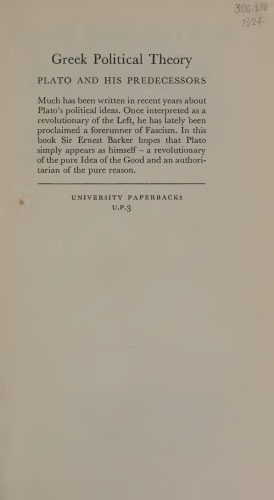 Greek Political Thought: Plato and His Predecessors