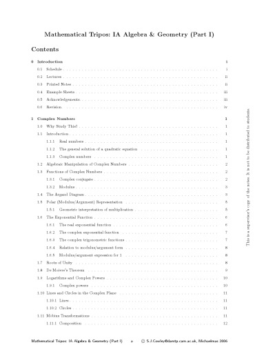 Algebra and Geometry, Part I