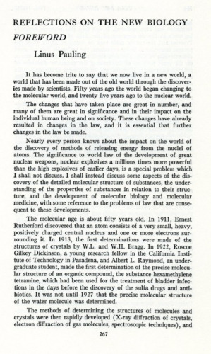 Reflections on the New Biology (1968) by Linus Pauling