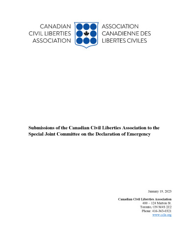 Canadian Civil Liberties Association to the Special Joint Committee on the Declaration of Emergency
