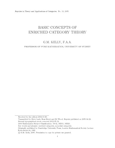 Basic Concepts of Enriched Category Theory