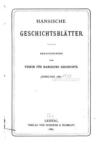Hansische Geschichtsblätter (Jahrgang 1887)