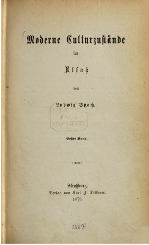Moderne Culturzustände im Elsaß