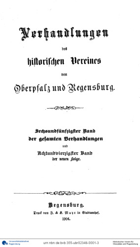Verhandlungen des Historischen Vereins für Oberpfalz und Regensburg