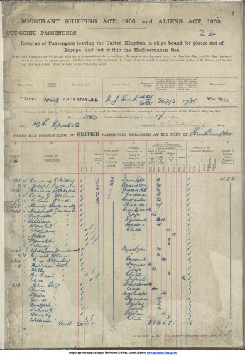 Port of departure Southampton (10 - 11 April 1912)