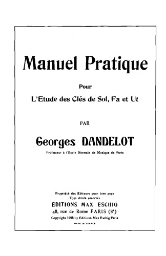 Manuel Pratique Pour L´Etude des Clés de Sol, Fa et Ut